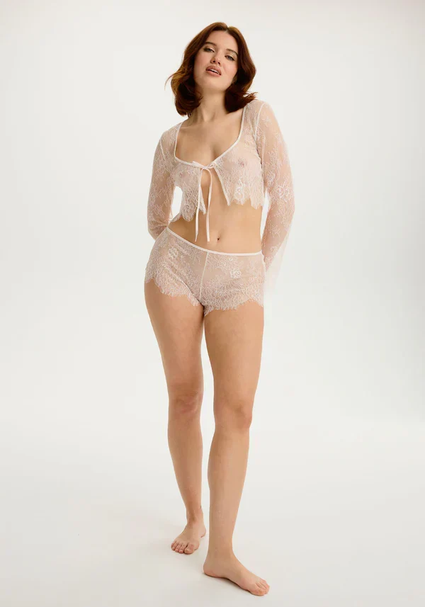Sheer Eyelash Lace Crop Top Blush Serene Bisque — view 6