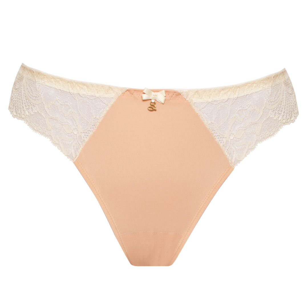 Samanta Anabelle Biscuit Sheer Mesh Tulle Embroidered Tanga Panty — view 4