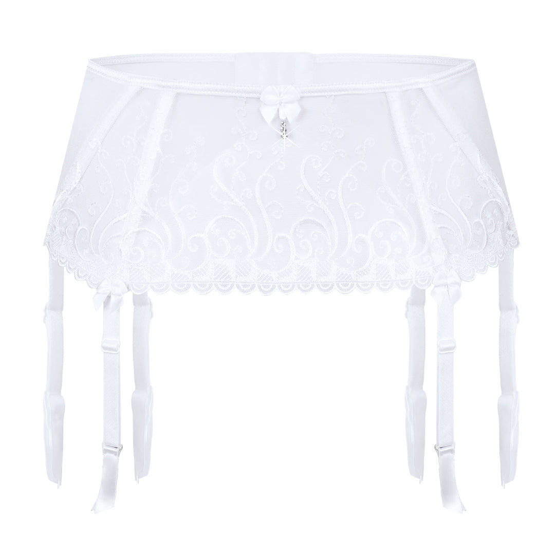 Bridal Sheer Mesh Embroidered Garter Belt Roza Anuk White — view 4