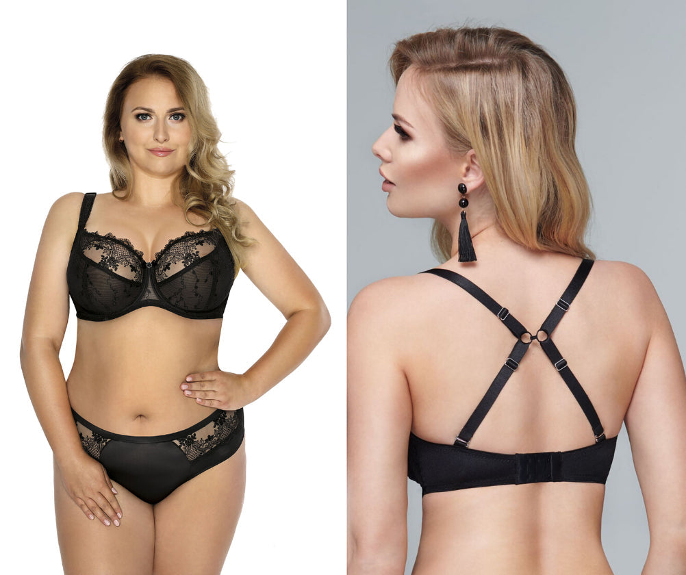 Sheer Lace Full Figure Bra Aurora Black — view 6