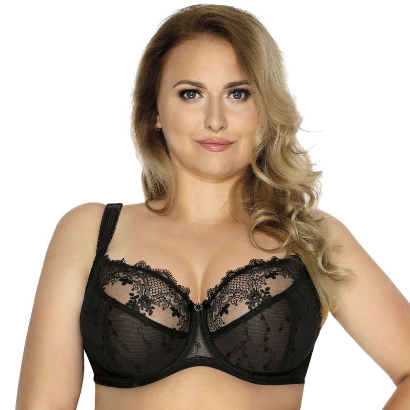 Sheer Lace Full Figure Bra Aurora Black — view 4