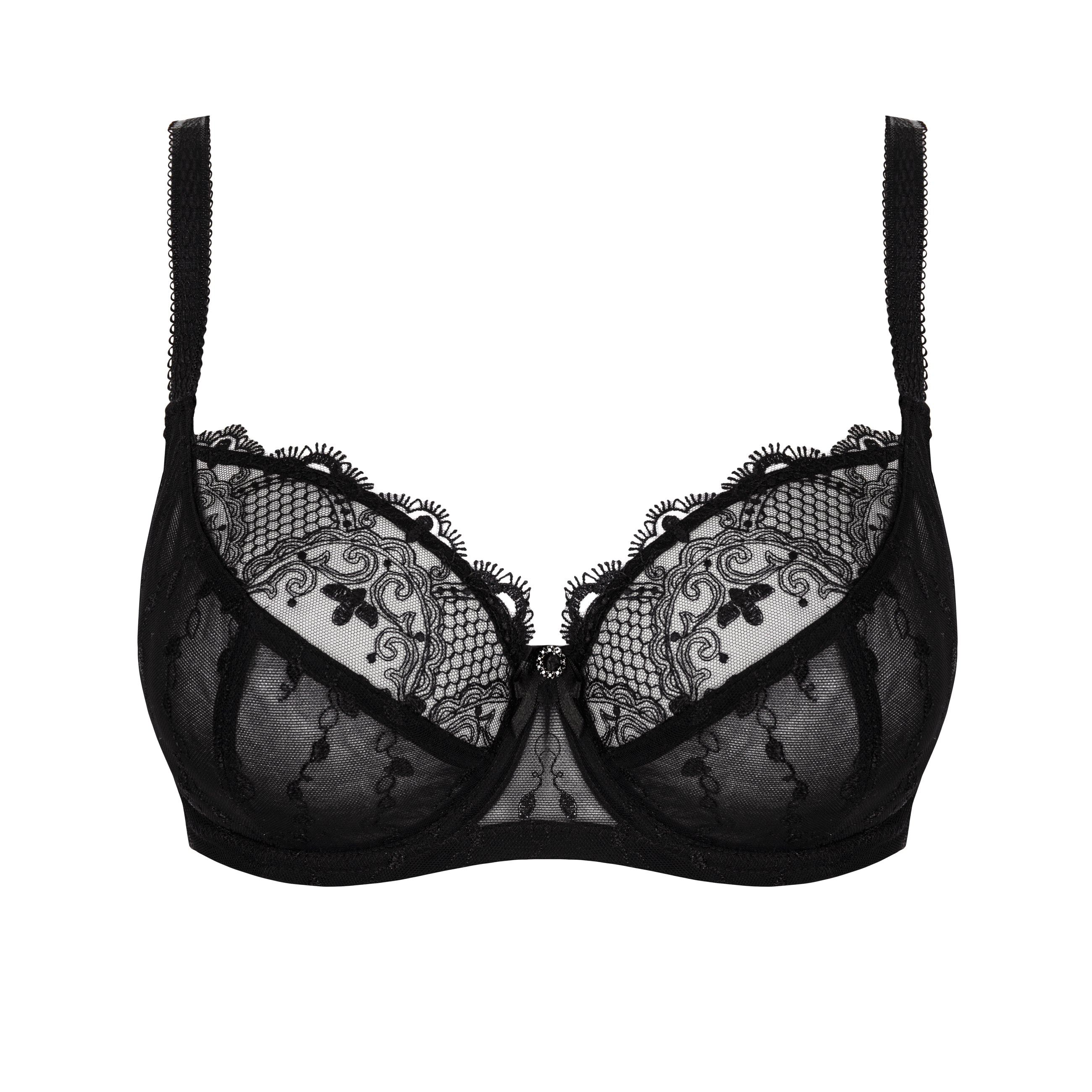 Sheer Lace Full Figure Bra Aurora Black — view 3