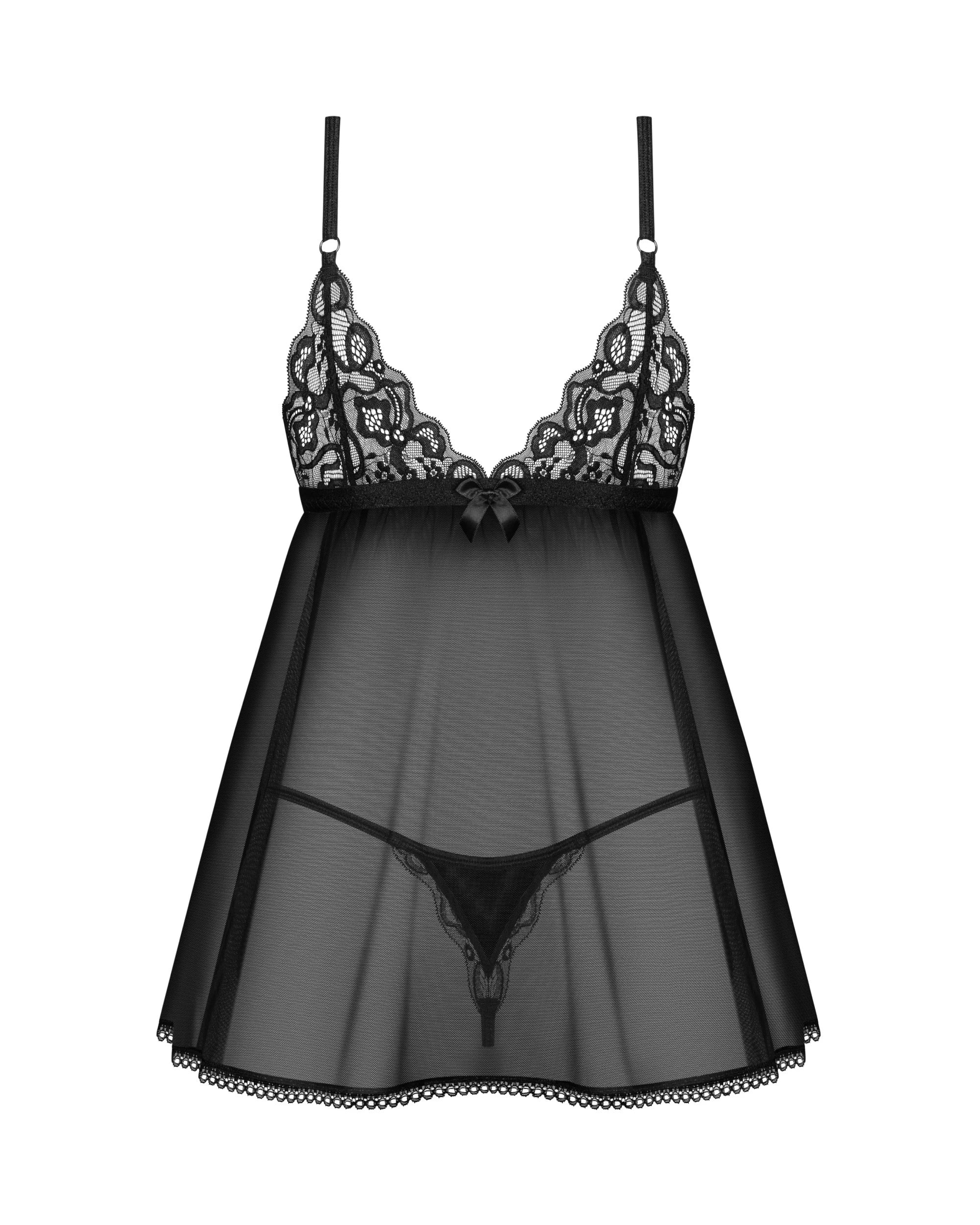 Obsessive Blomentis Black Sheer Mesh Babydoll Set — view 5