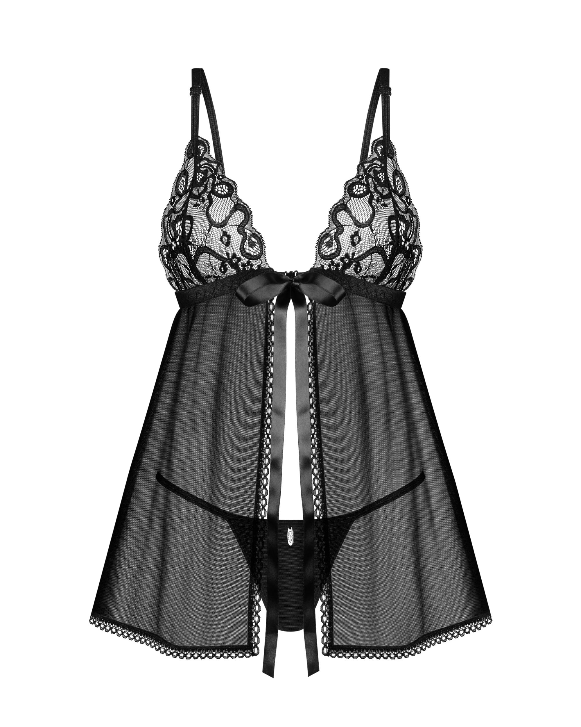 Obsessive Blomentis Black Sheer Mesh Babydoll Set — view 4