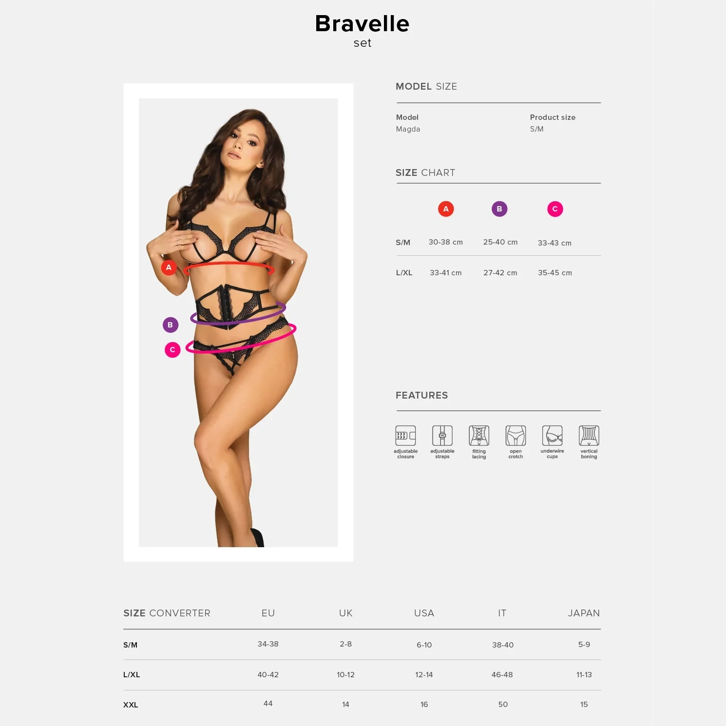 Obsessive Bravelle Open Cup Crotchless String 3 Piece Lingerie Set — view 5
