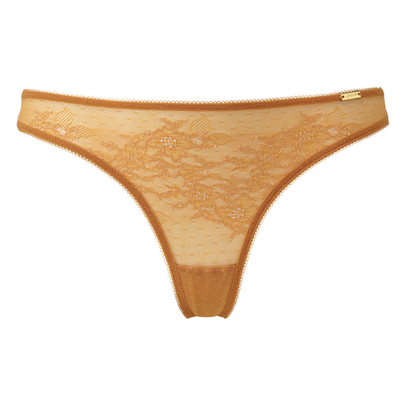 Gossard Glossies Lace Spiced Honey Sheer Thong Panty — view 6