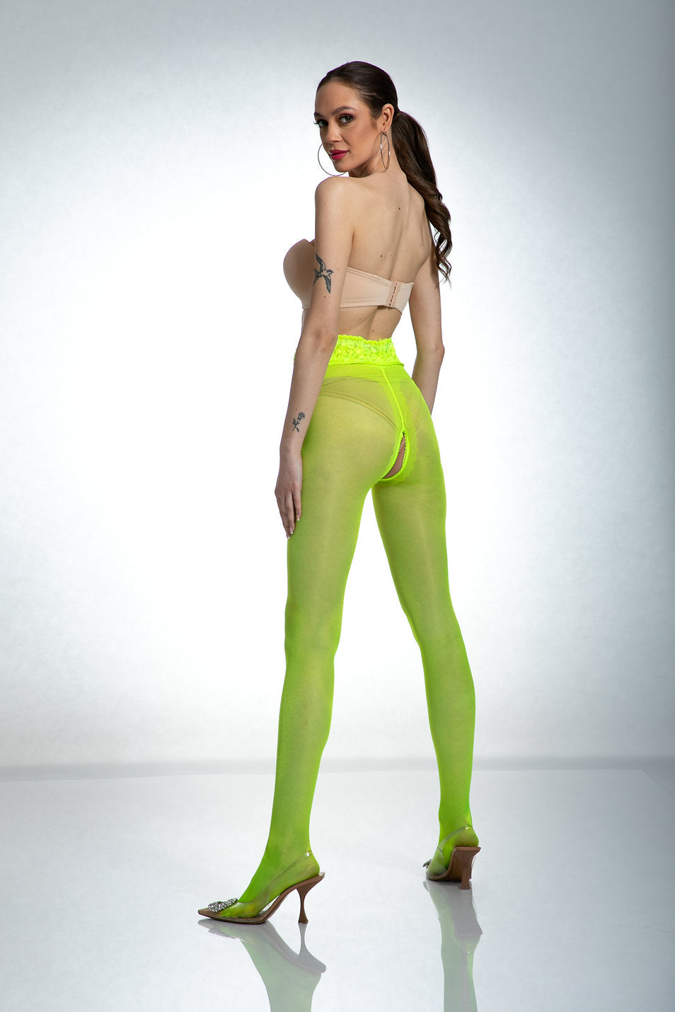 Amour Hip Lace 30 DEN Yellow Open Crotch Hipster Tights — view 4