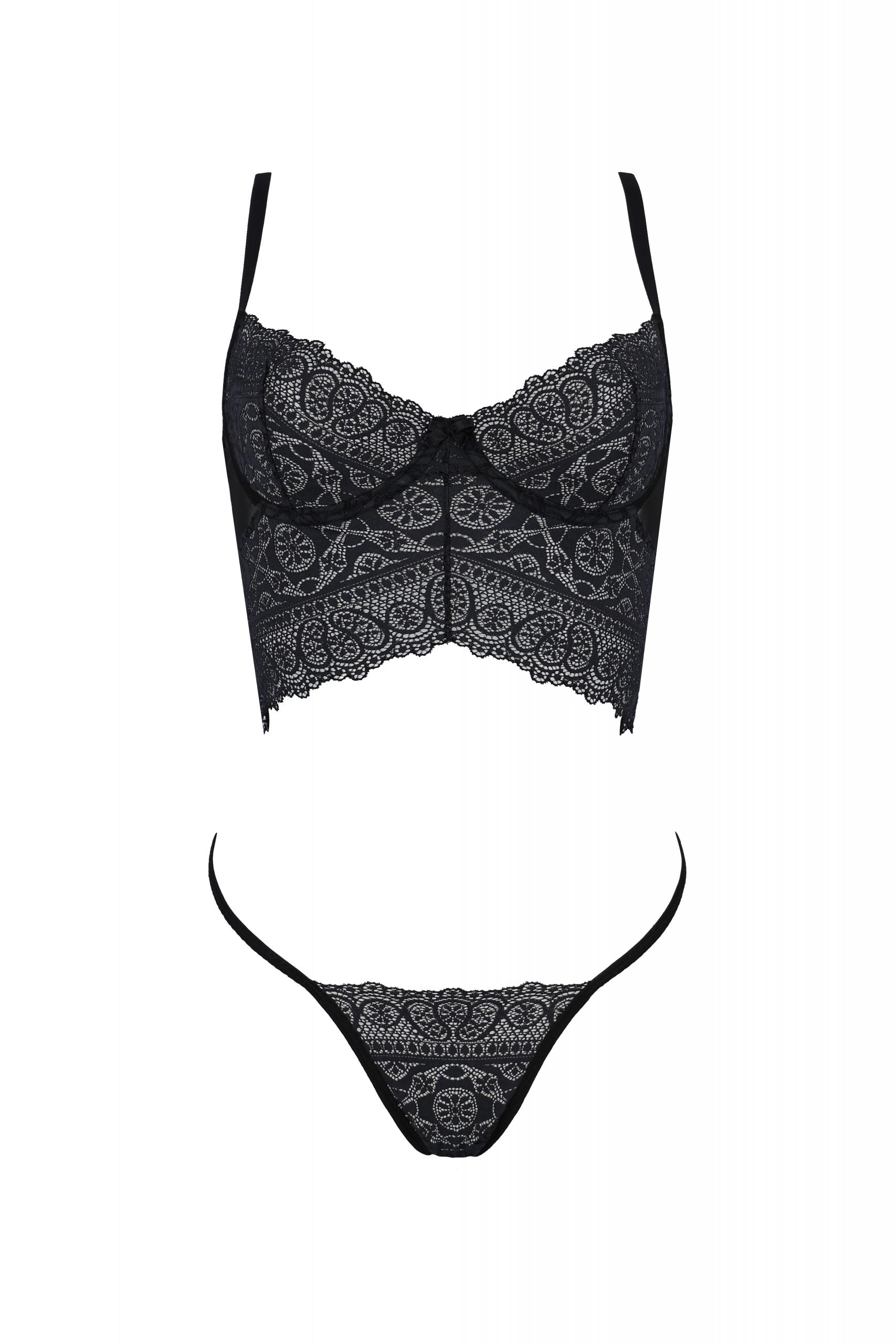 Longline Lace Bustier String Panty Set Passion Kerria — view 3