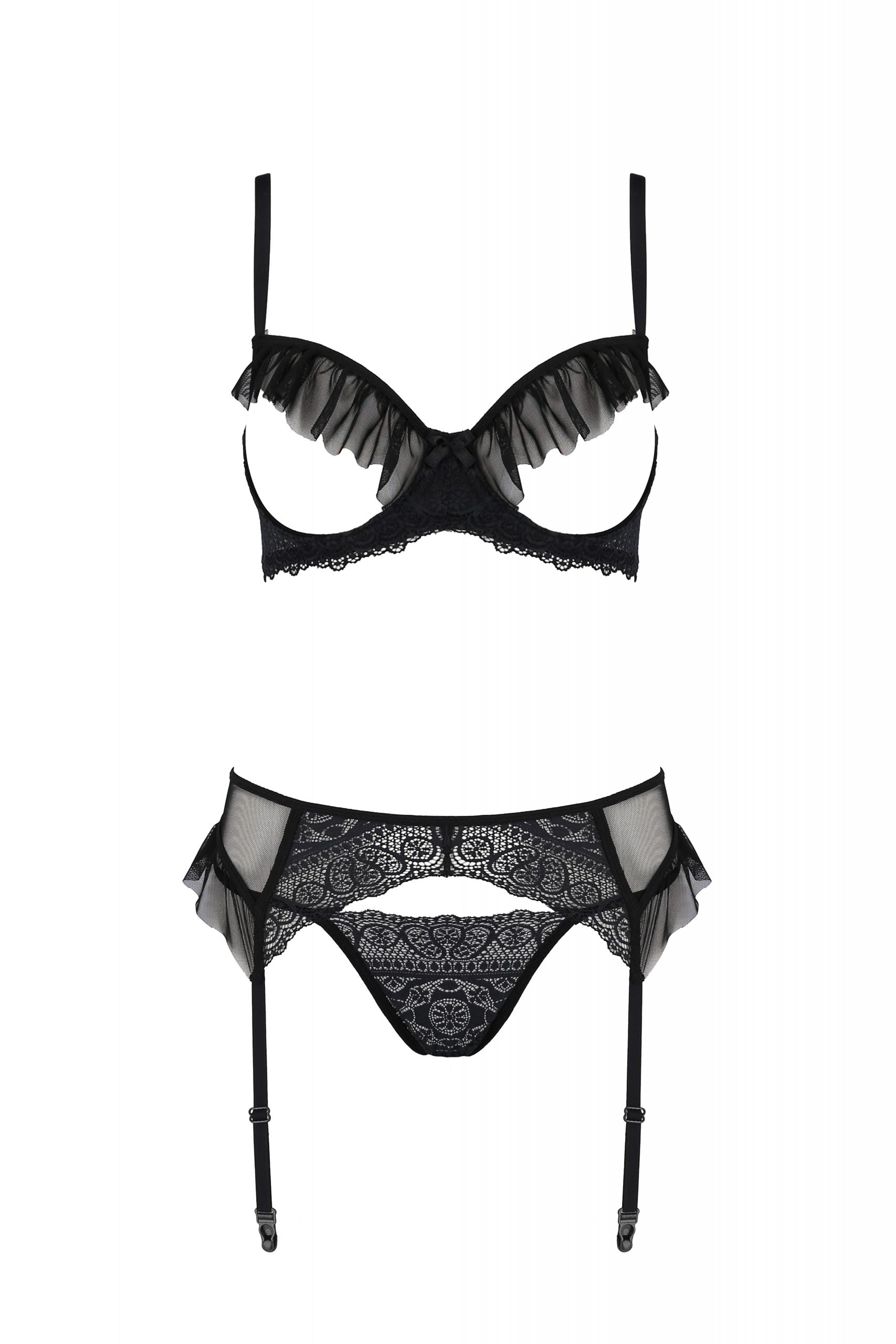 Sexy Open Cup Bra Garter Belt String Set Passion Kerria — view 3