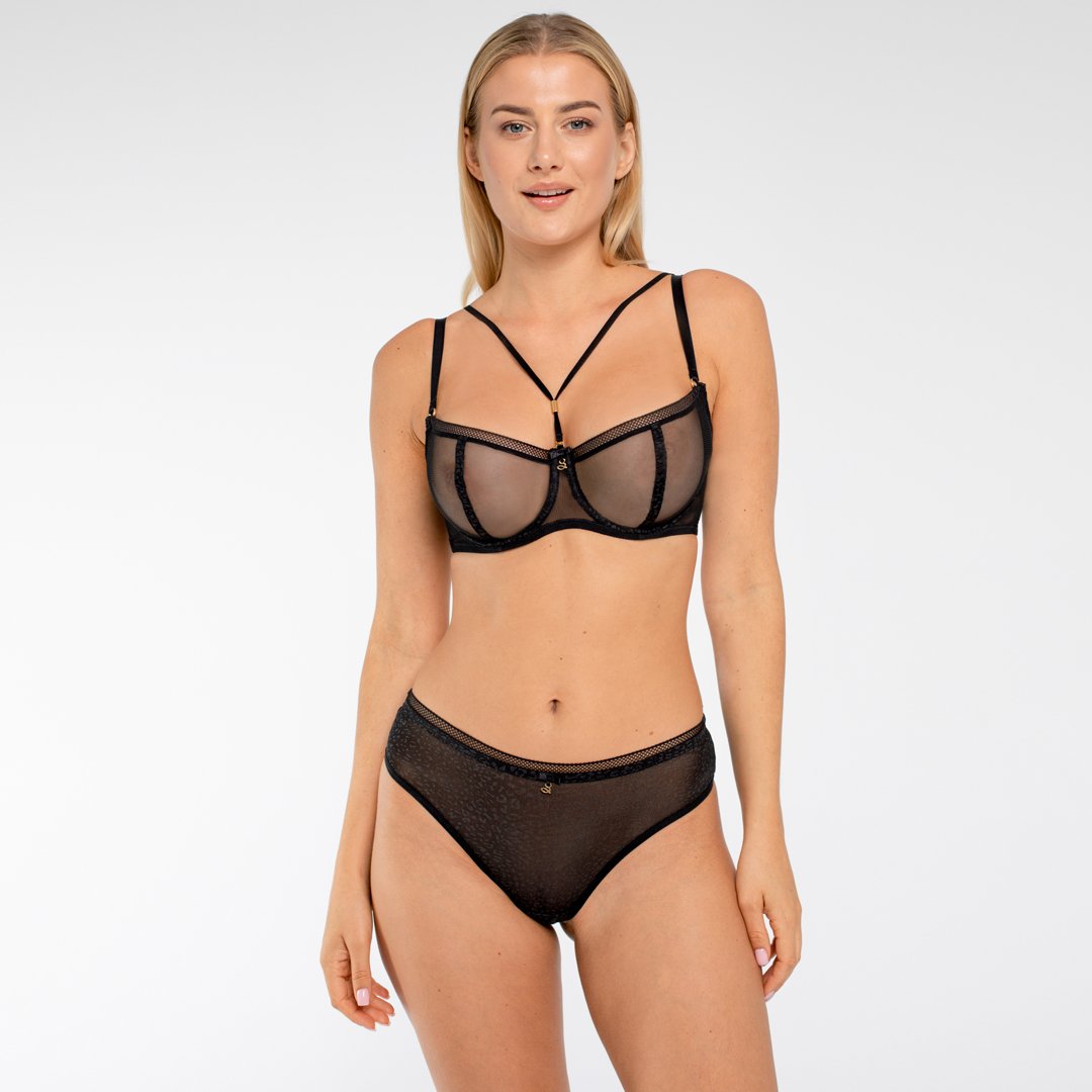 Samanta Leo Black Semi-Sheer Tulle Thong Panty — view 3