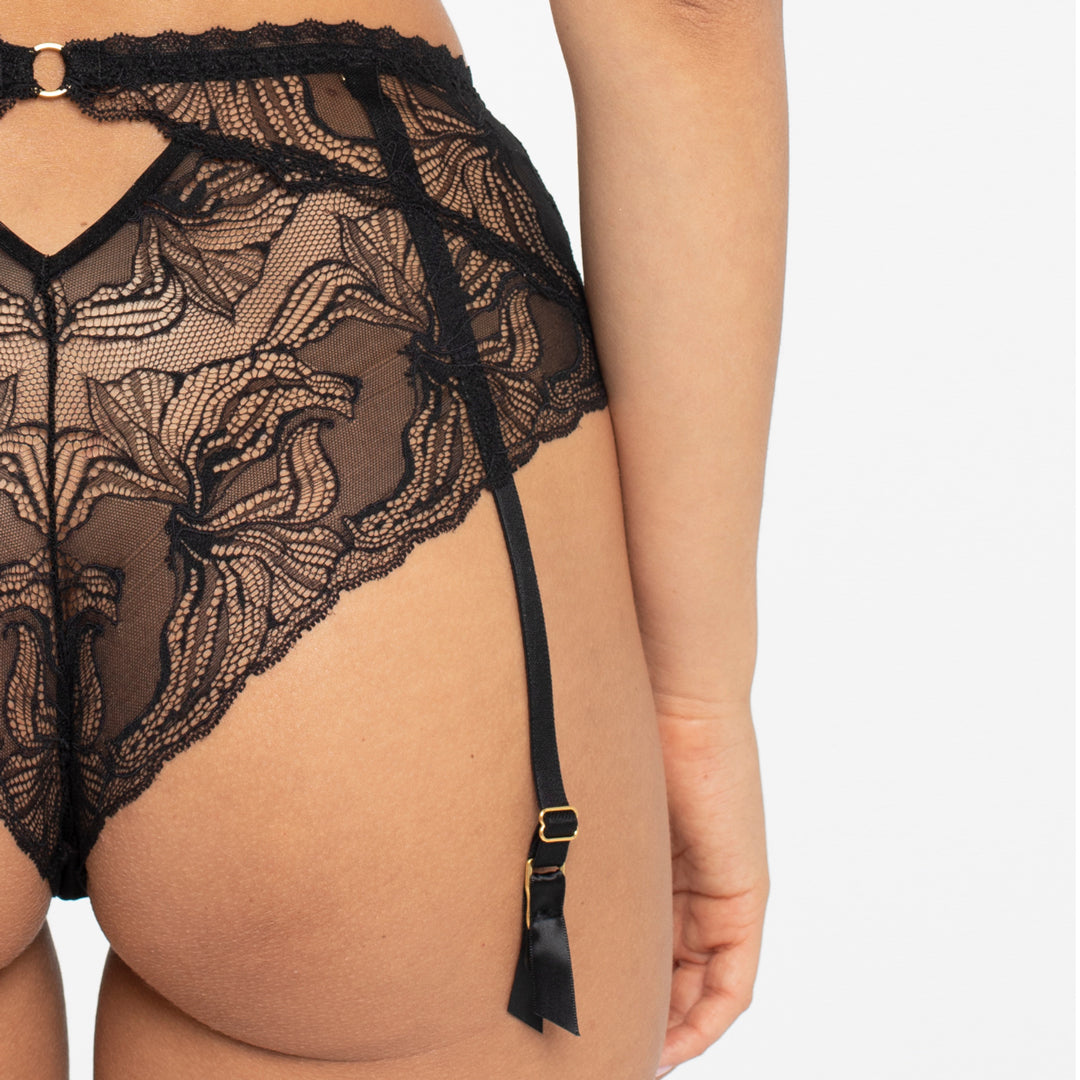 Samanta Nyks Black Sheer Mesh Polka Dot Tanga Garter Panty — view 4