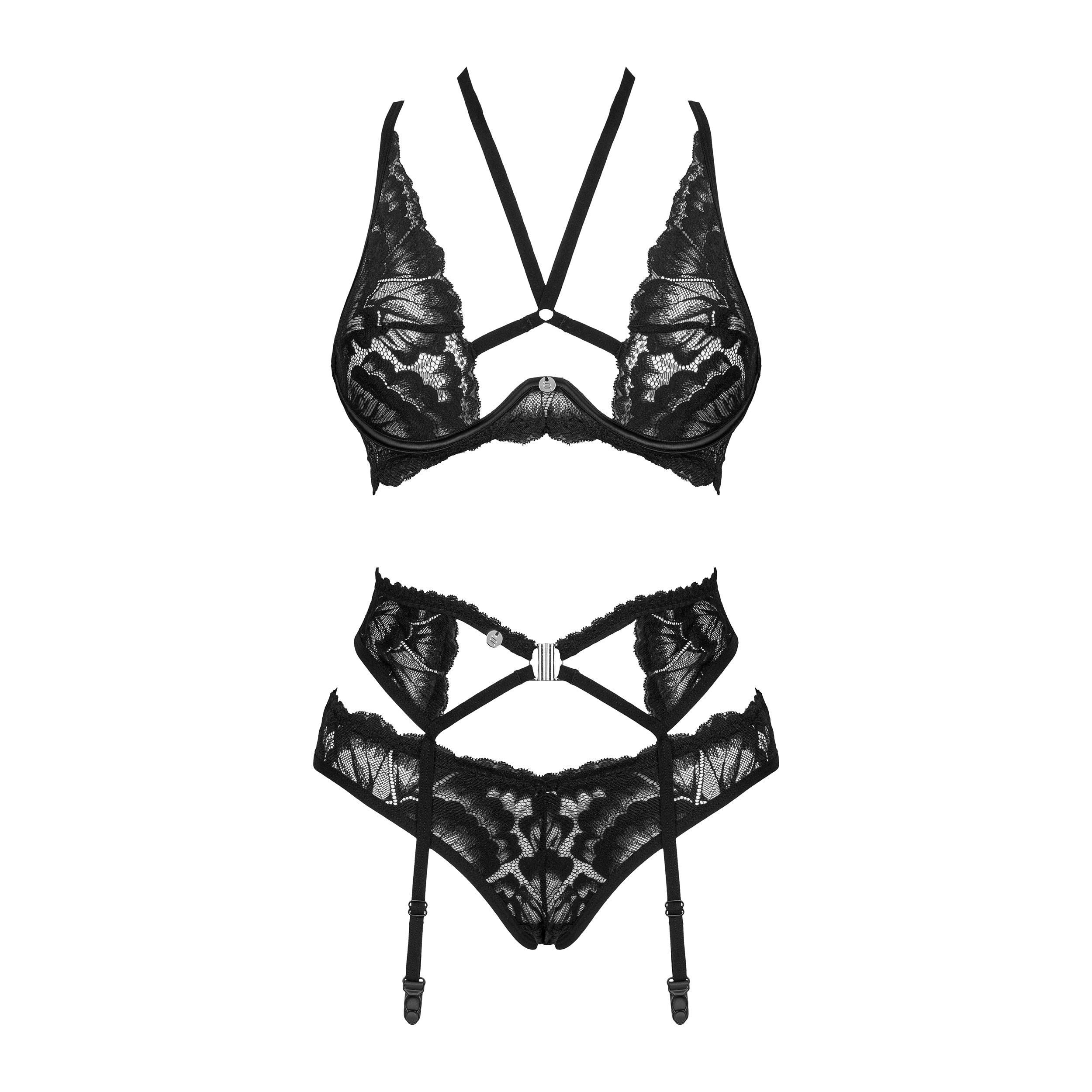 Obsessive Alessya Sheer Mesh Lace 3 Piece Lingerie Set — view 3