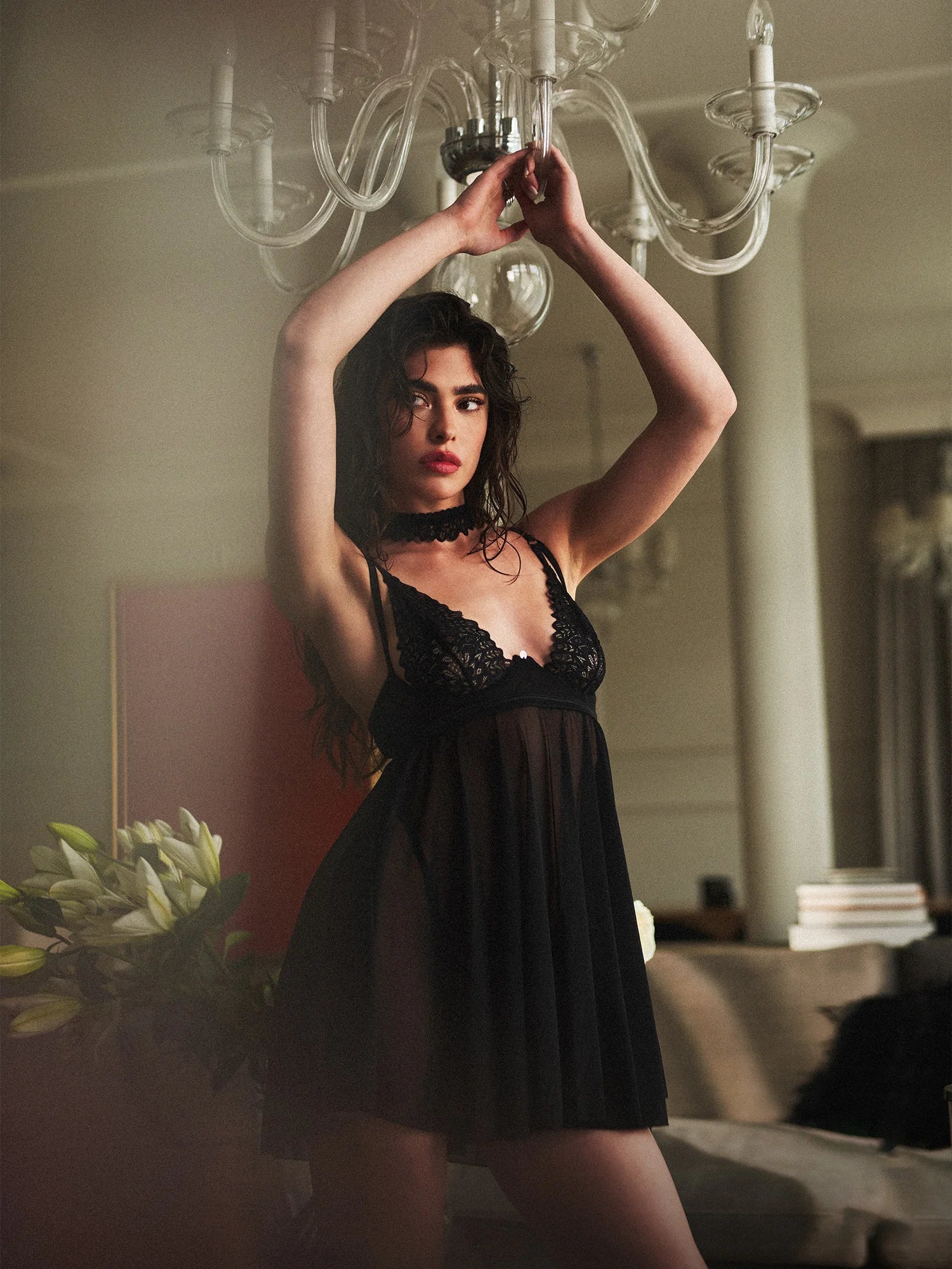 Obsessive Donarella Sheer Mesh Babydoll & String Panty — view 5