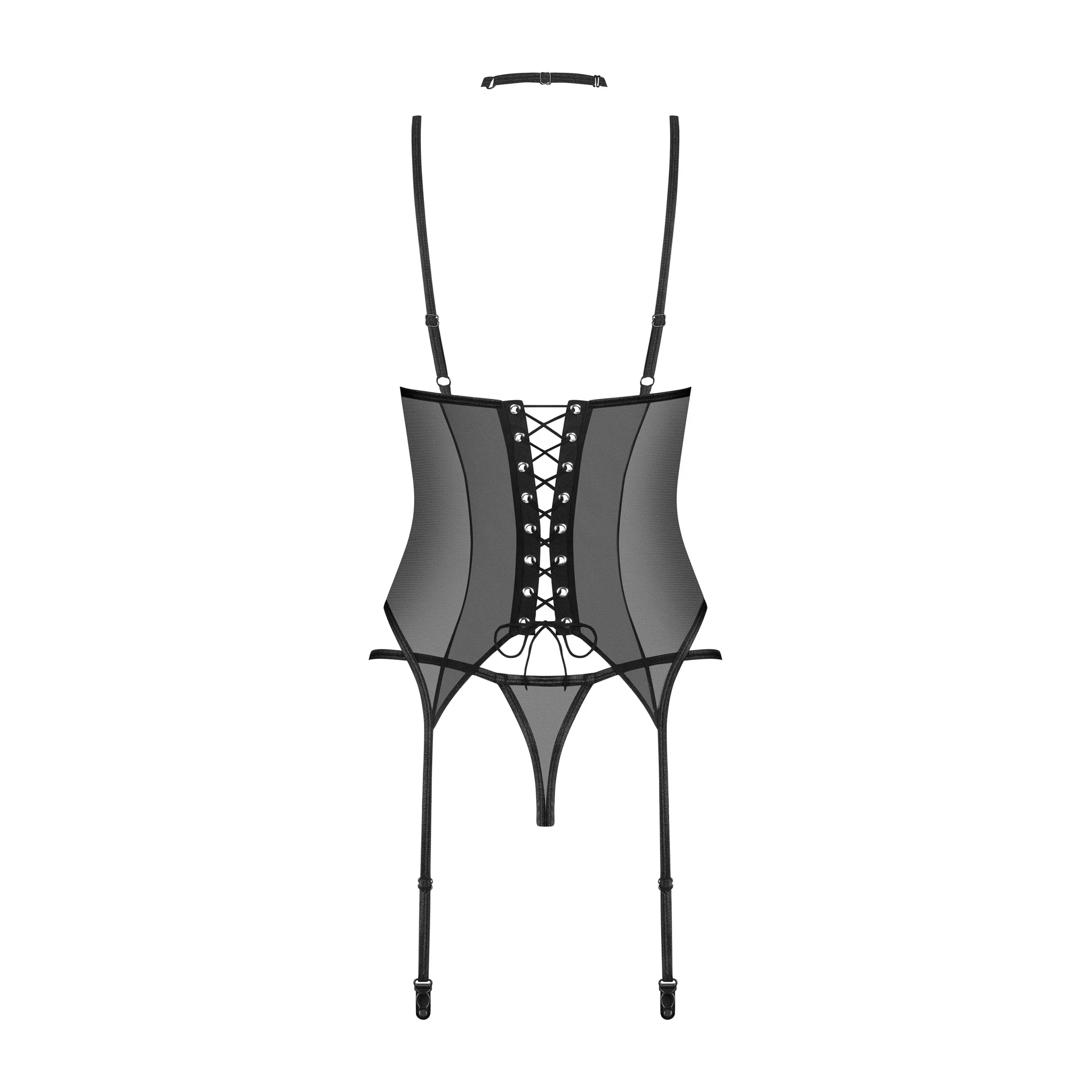 Obsessive Donarella Sheer Mesh Lace Corset & String Panty — view 6