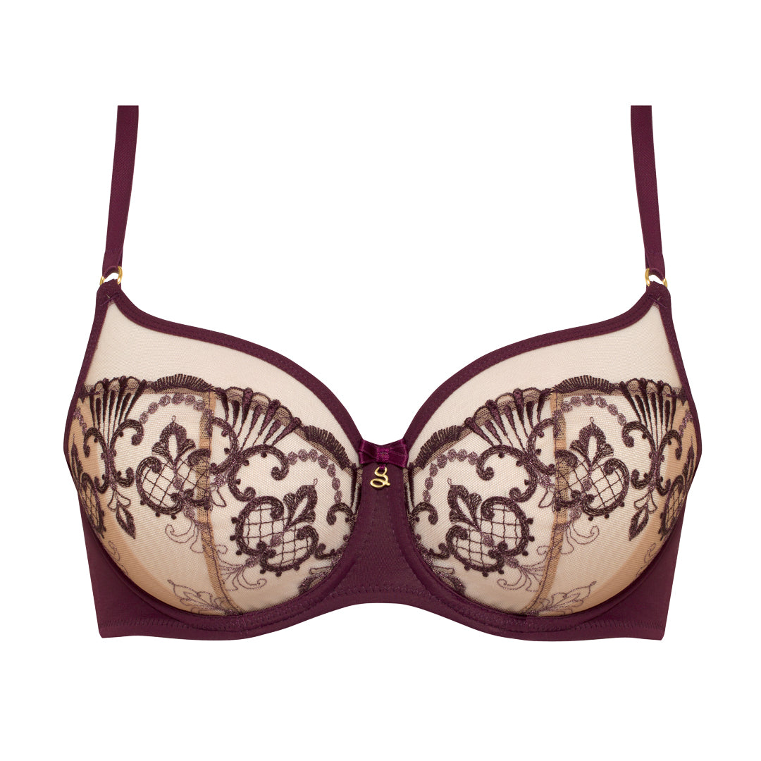 Samanta Perla Aubergine Sheer Mesh Embroidered Underwire Bra — view 6