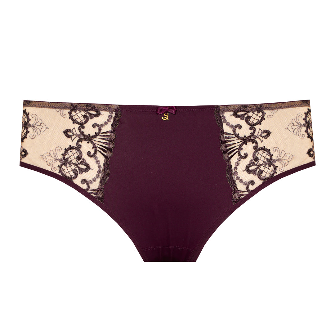 Samanta Perla Aubergine Sheer Mesh Tulle Embroidered Brief Panty — view 4