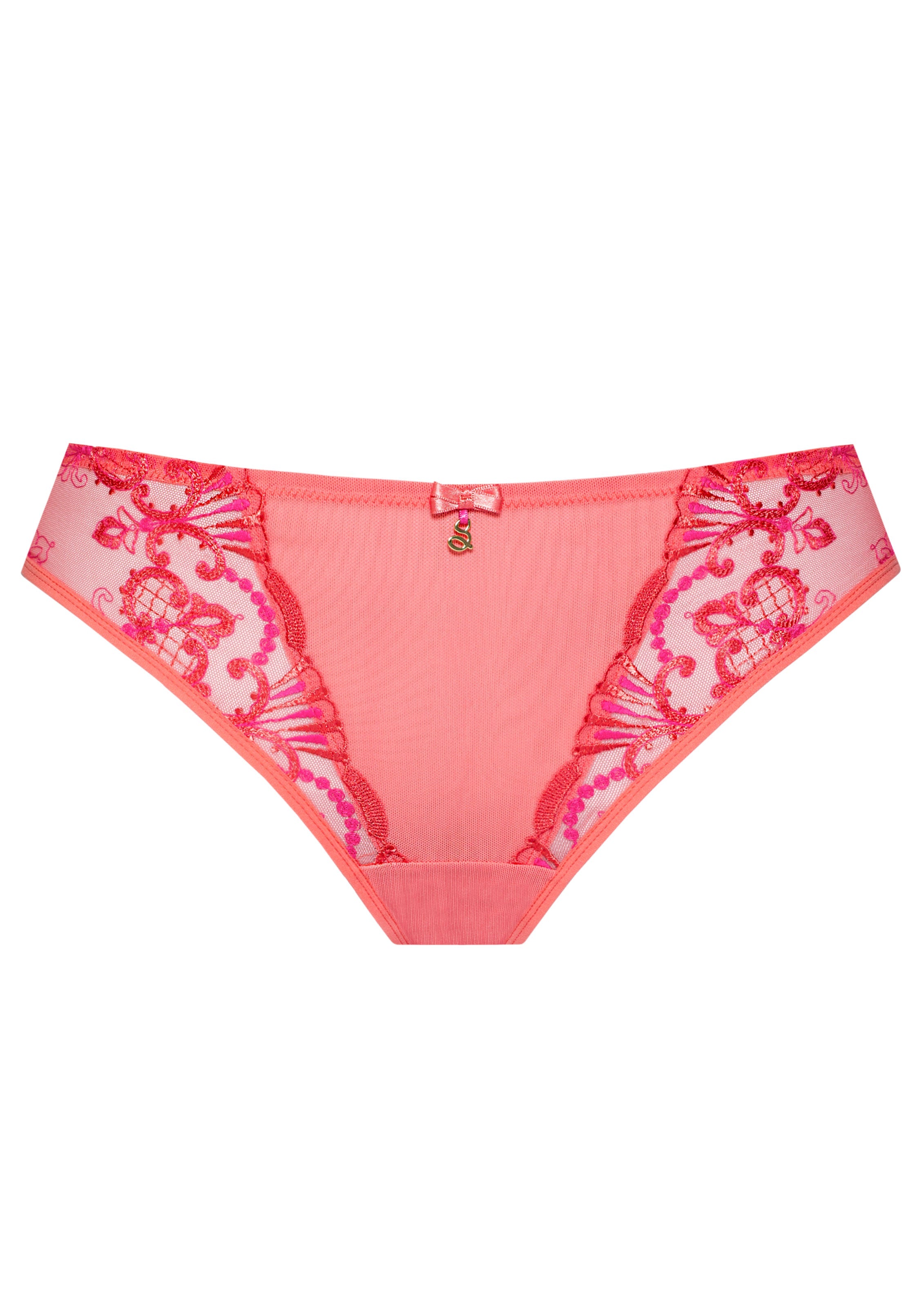 Samanta Perla Coral Sheer Mesh Tulle Embroidered Tanga Panty — view 5