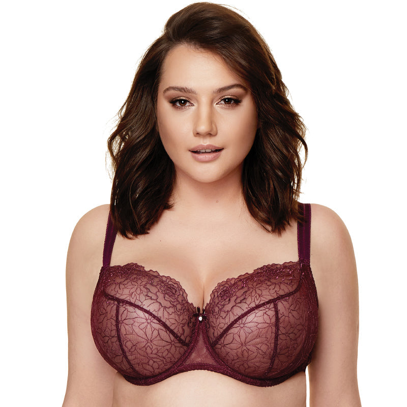 Gorteks Pamela Aubergine Sheer Mesh Balconette Bra — view 3