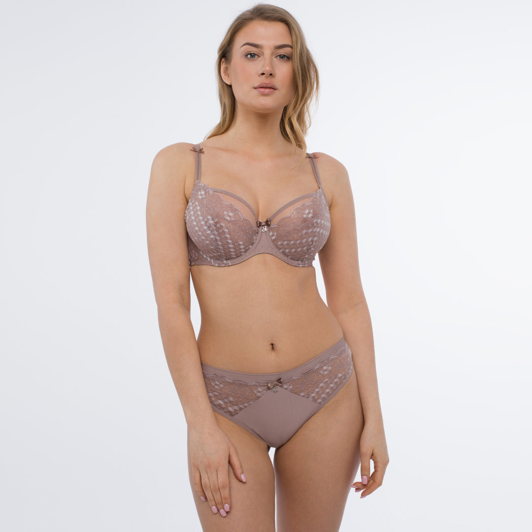 Samanta Rosalia Latte Sheer Mesh Tulle Tulip Seam Full Figure Bra — view 7