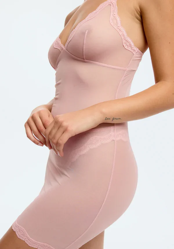 Blush Lotus Rosewater Sheer Mesh Lace Trim Slip Dress — view 3