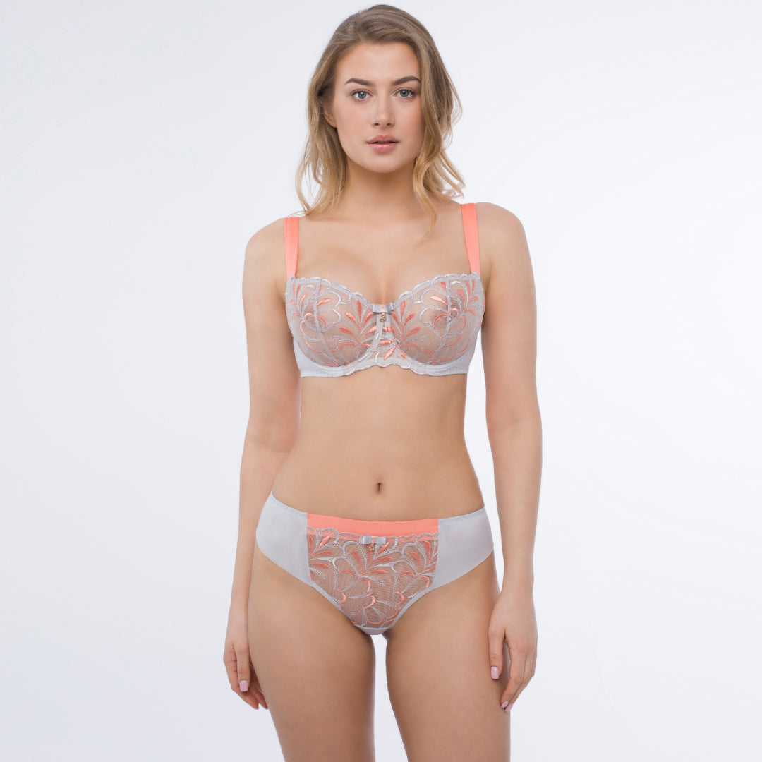 Samanta Sweet Gray Sheer Mesh Tulle Embroidered Tanga Panty — view 4