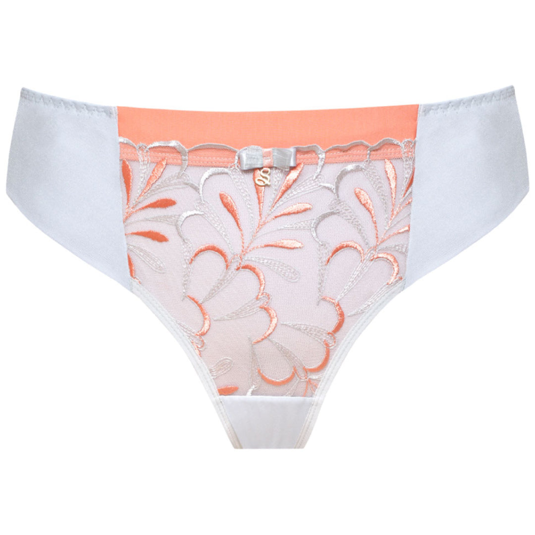 Samanta Sweet Gray Sheer Mesh Tulle Embroidered Tanga Panty — view 3