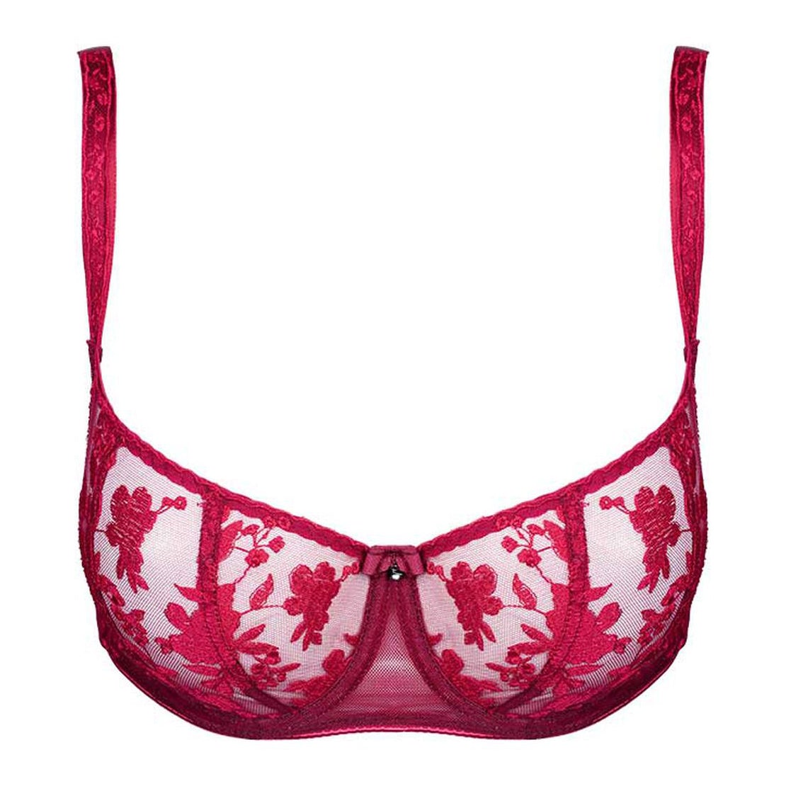 Sexy Sheer Lace Balconette Bra Tango Red — view 6