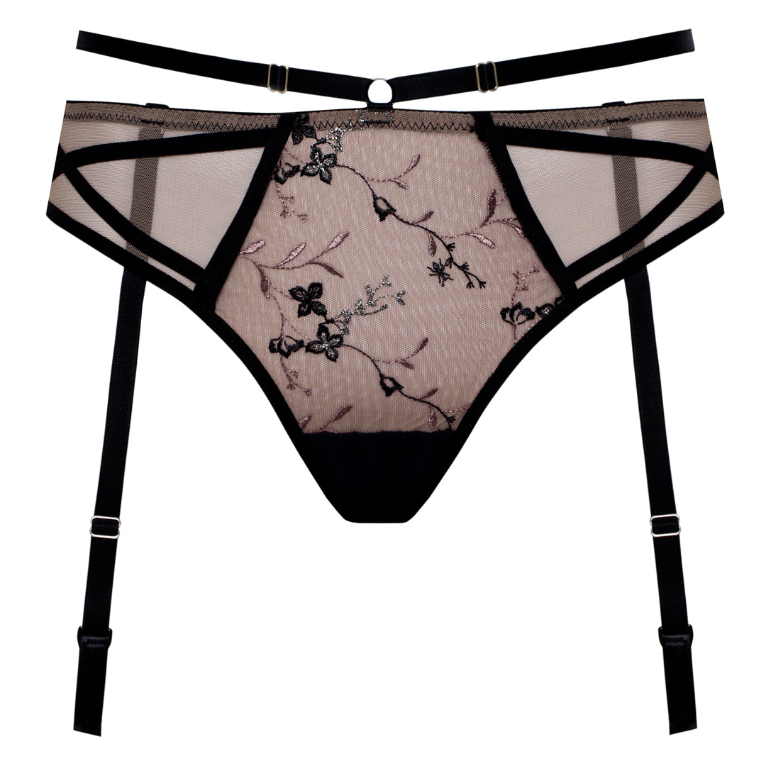Samanta Antinea Black Transparent Embroidered Tanga Panty — view 7