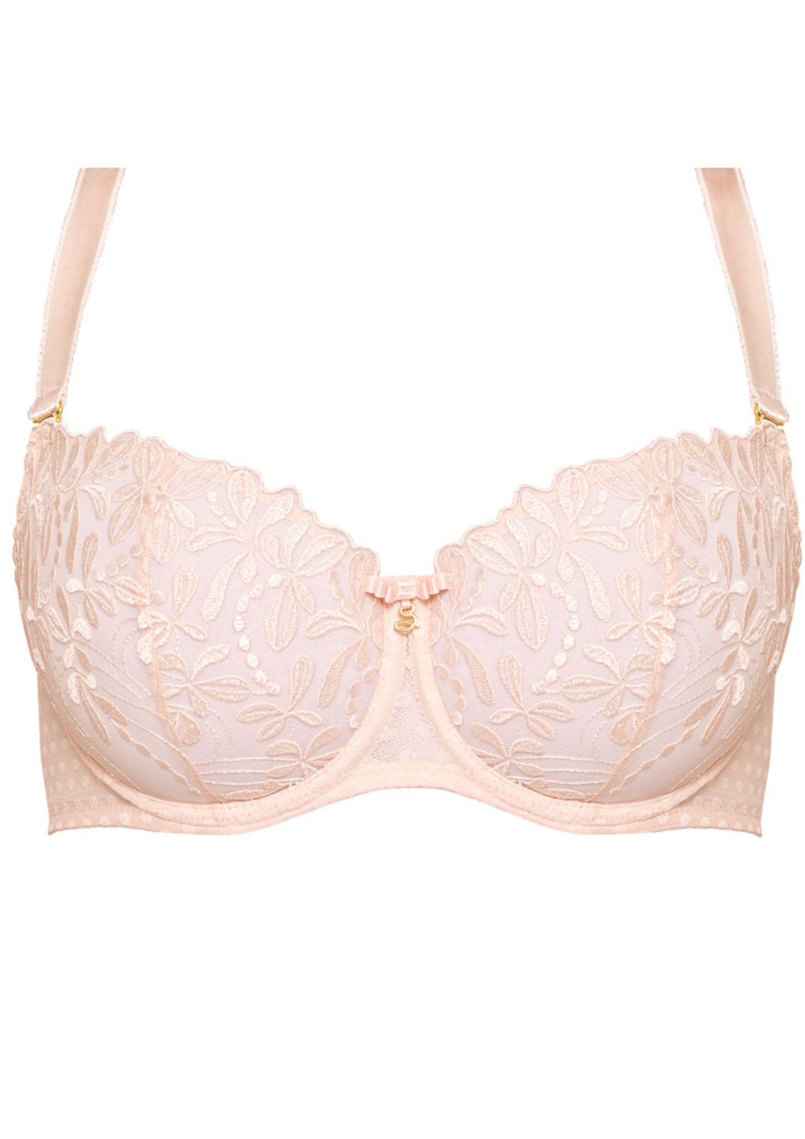 Samanta Donna Powder Rose Sheer Mesh Embroidered Balconette Bra — view 6