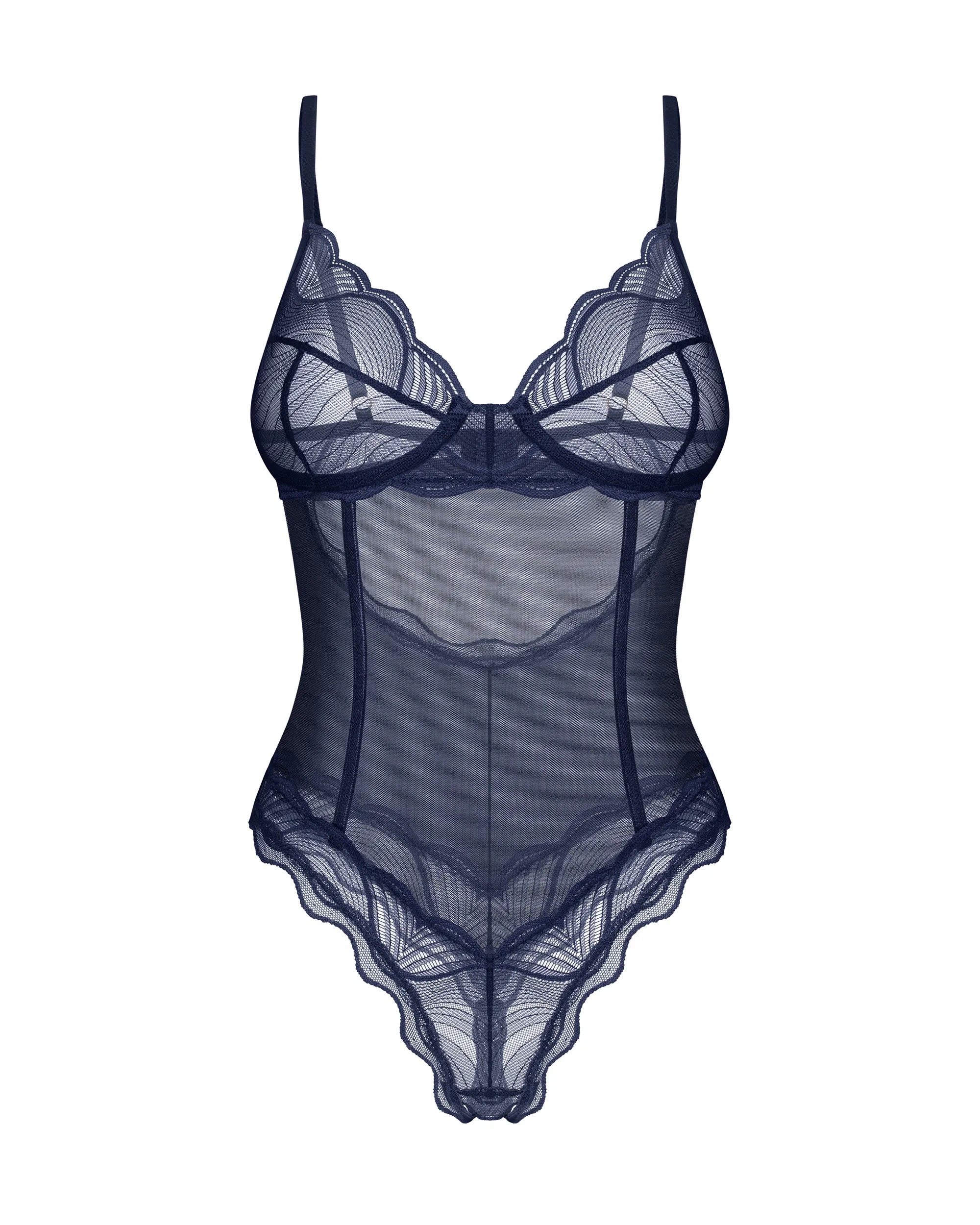 Obsessive Nightly Blue Sheer Crotchless Underwire Teddy — view 4