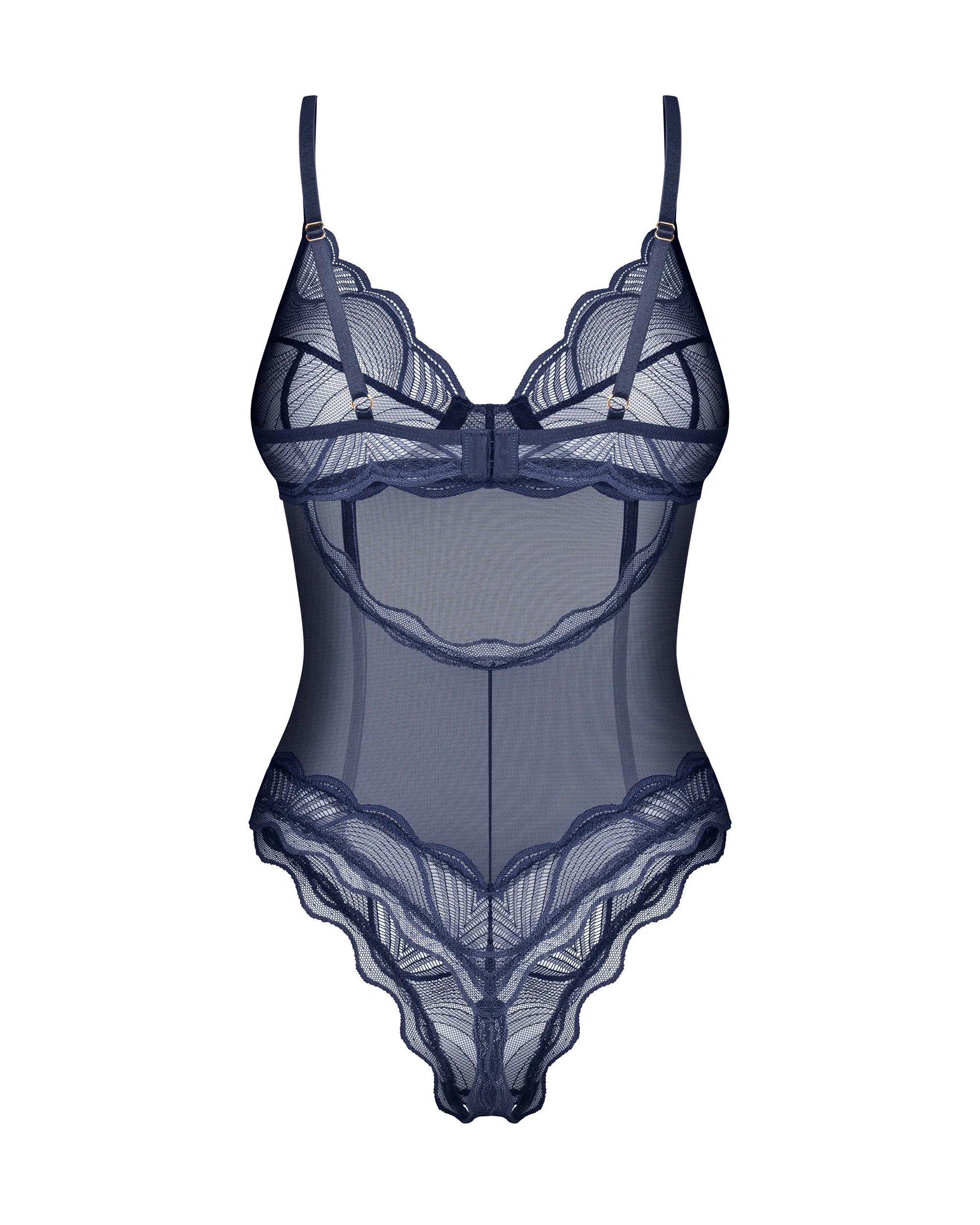 Obsessive Nightly Blue Sheer Crotchless Underwire Teddy — view 3
