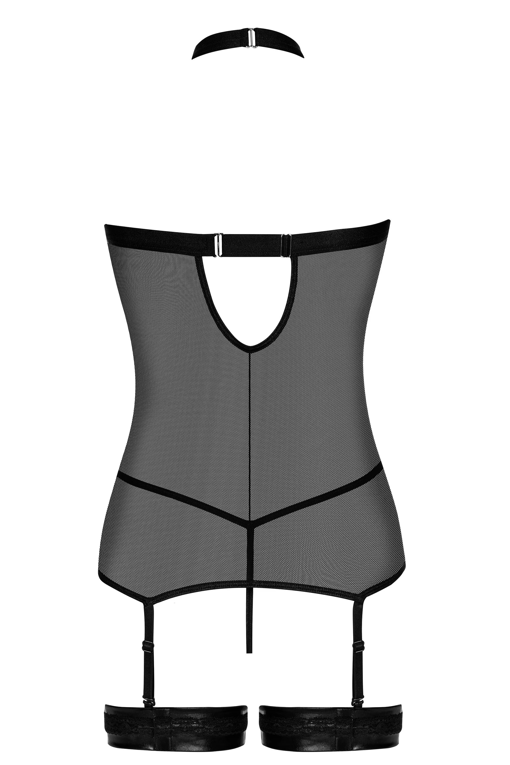 Beauty Night Elegant Zip-Front Wetlook & Mesh Garter Corset Lingerie Set — view 5