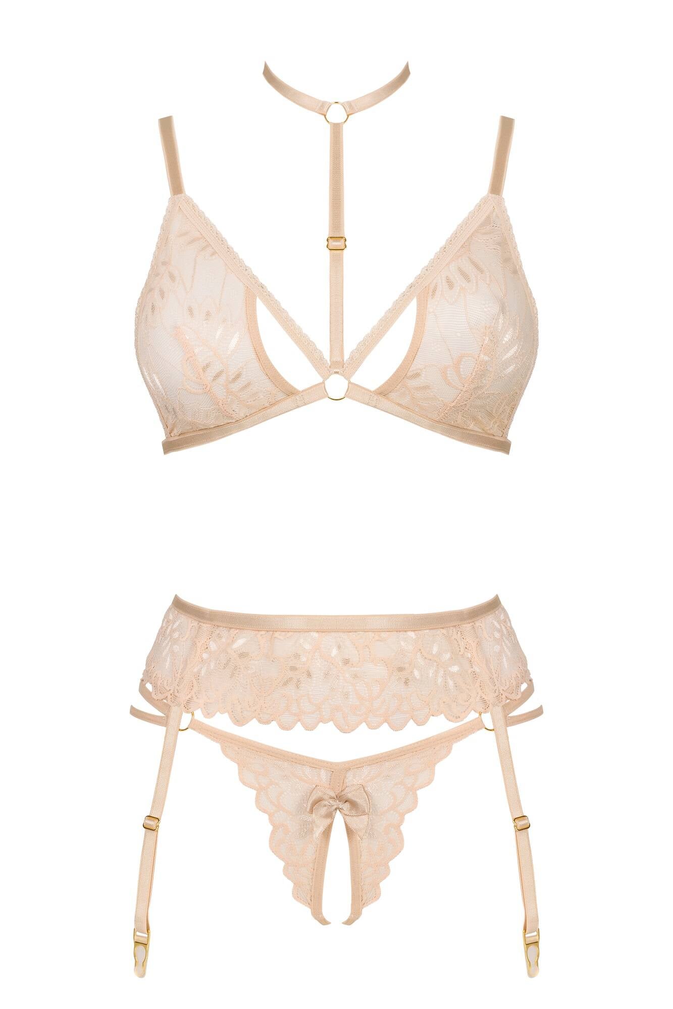 Beauty Night Noemi Strappy Triangle Bra & Crotchless String Garter Belt — view 7