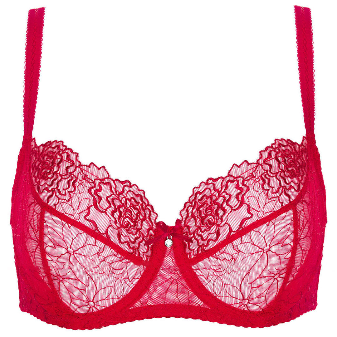 Gorteks Pamela Red Sheer Mesh Balconette Bra — view 5