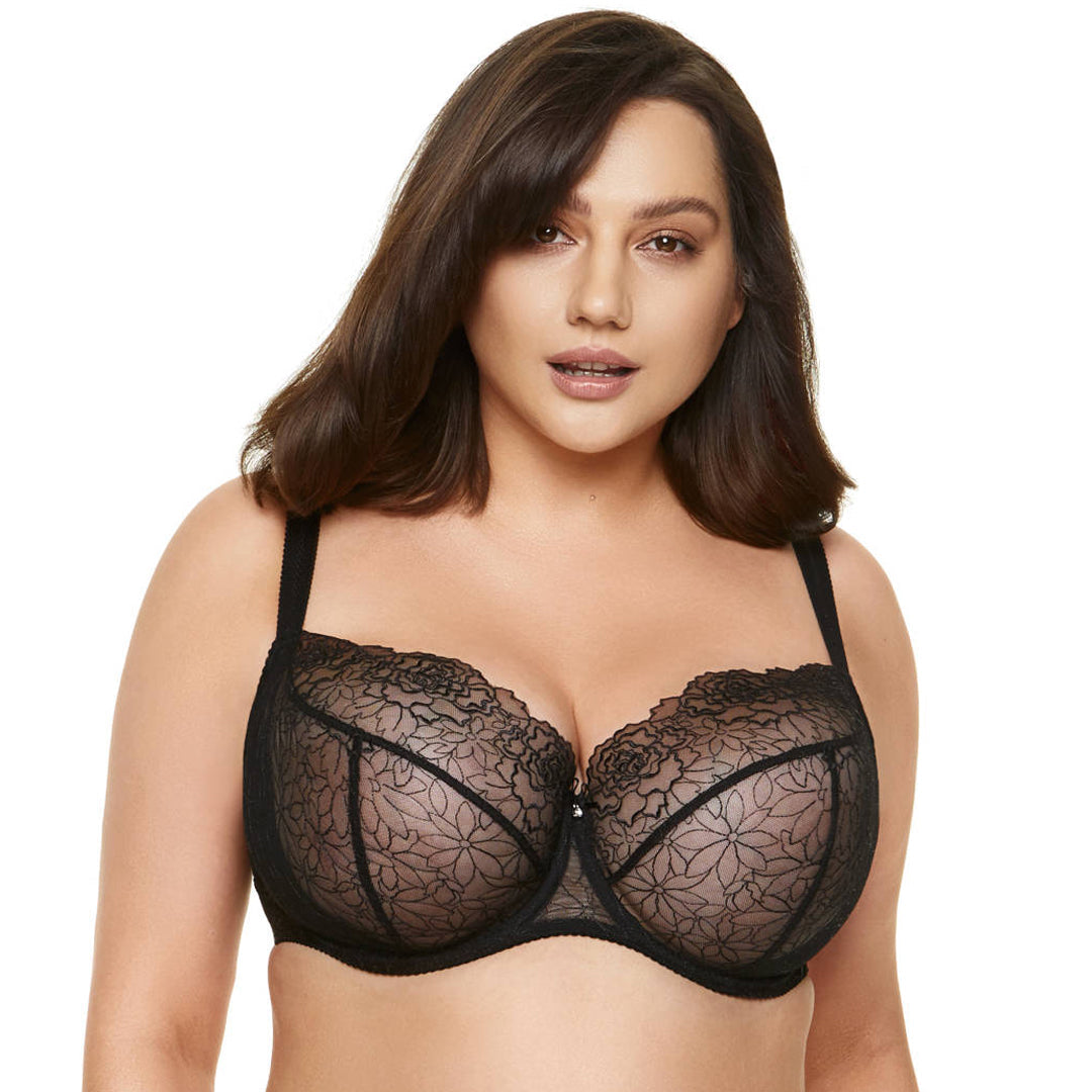 Gorteks Pamela Black Sheer Mesh Balconette Bra — view 7