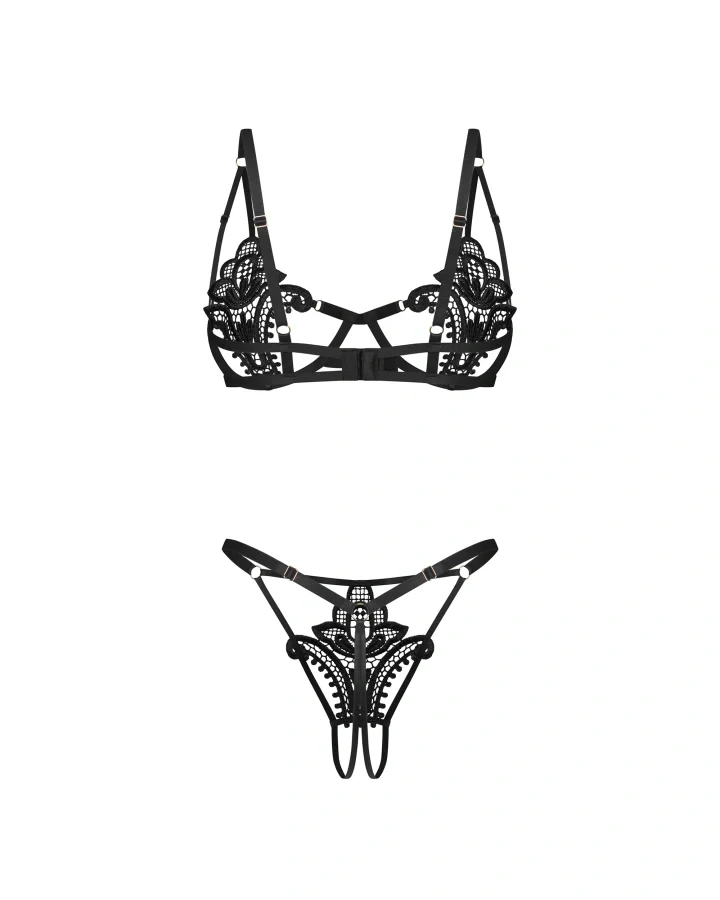 Obsessive Luise Sublim Black Lace Cut-Out Bra & Crotchless Thong Set — view 6