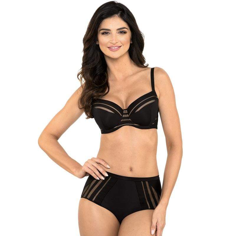 Gorteks Luna Black Full Figure Padded Striped Bra — view 4
