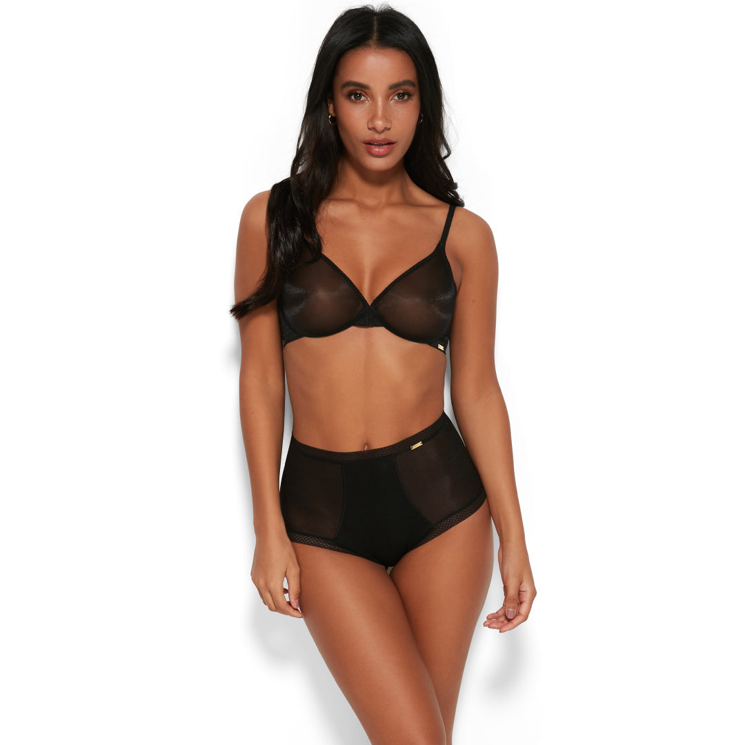 Gossard Glossies Black Sheer High Waist Deep Short Panty — view 3