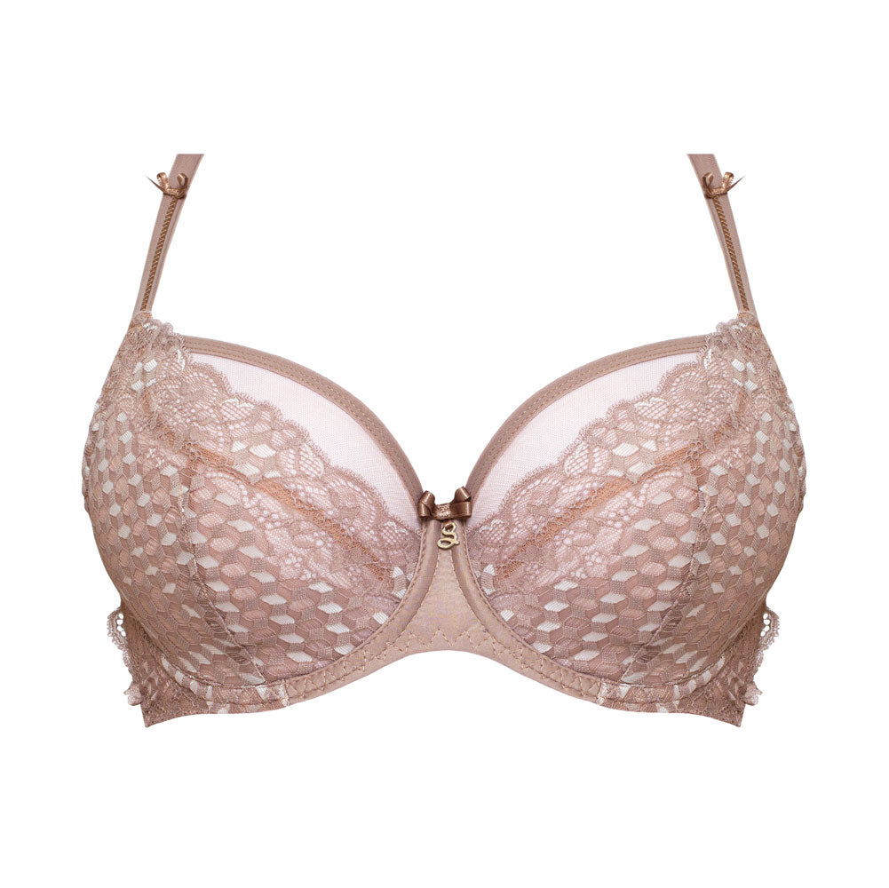Samanta Rosalia Latte Sheer Mesh Tulle Tulip Seam Full Figure Bra — view 4