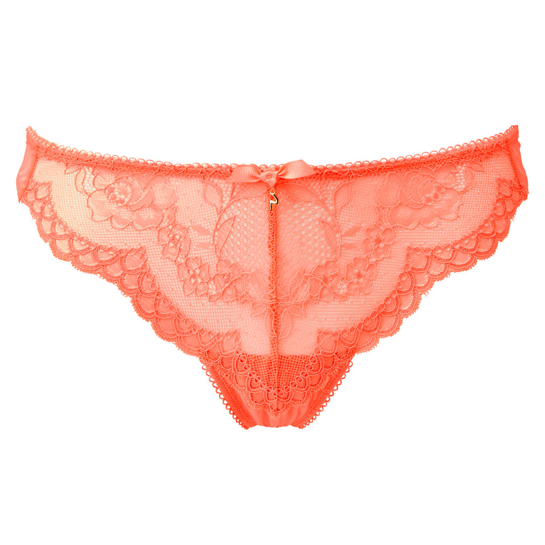 Gossard Superboost Lace Neon Coral Sheer Thong Panty — view 4